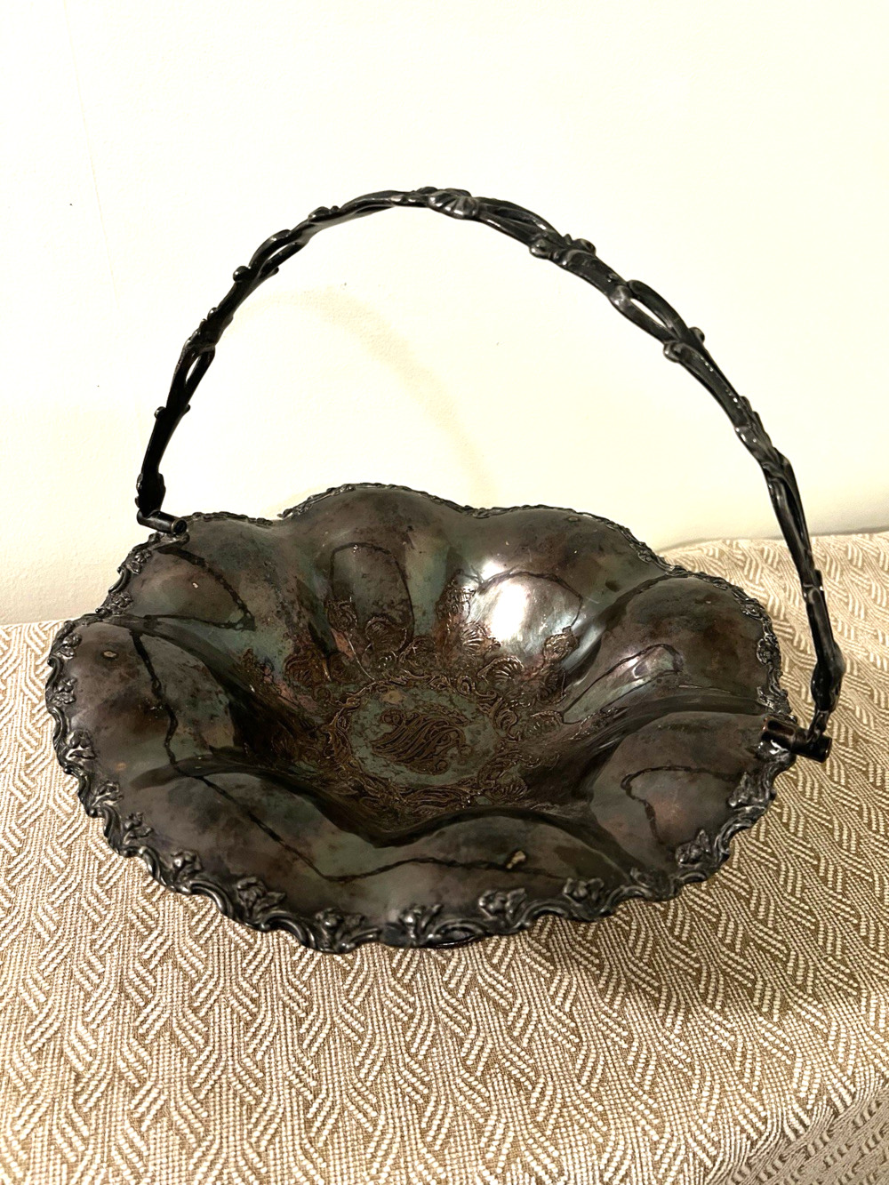 Nov 25, 1851 Wedding Cake Silver Plate Basket Monogram Antique Handled Ornateget